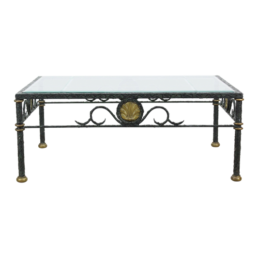 Stunning metal coffee table with brass accent, this lovely table is in great vintage condition.  Dimensions; 41" Width x 27"Depth x 16"Height. 