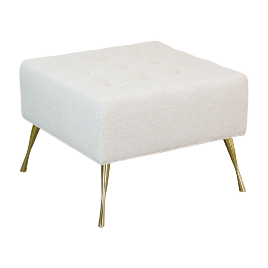 Luxurious Italian style ottoman upholstered in a lovely high end chenille textile supported by Italian Style Legs.  Dimensions; 24"Widths 24"Depth x 18"Height. 