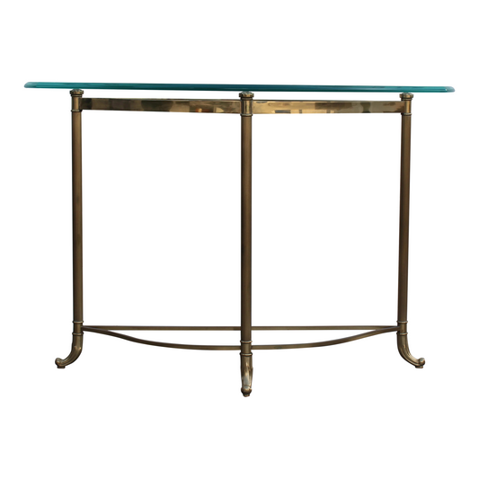 1970's Brass La Barge Style Console Table With Glass Top