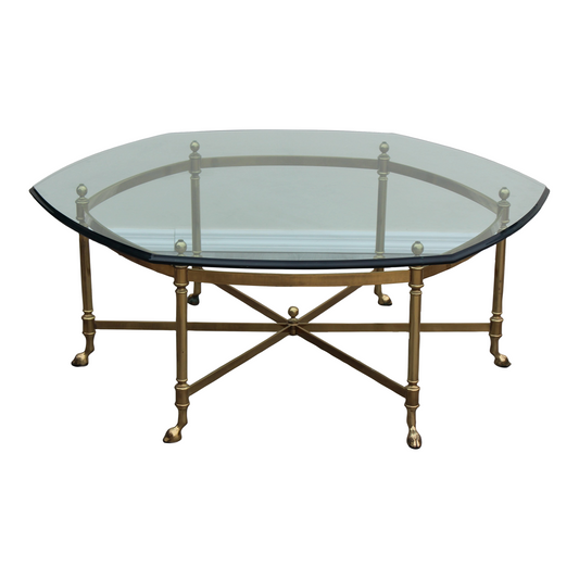 Late 20th Century Vintage Brass La Barge Style Coffee Table With Glass Top