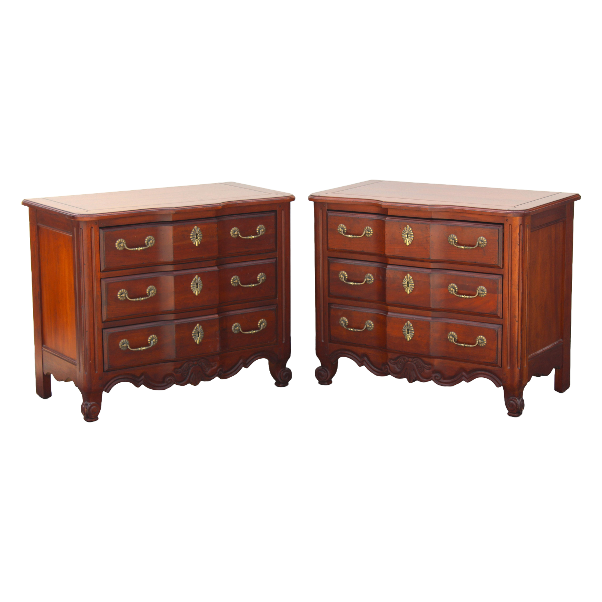 Pair of 1970's solid built commodes.  These commodes have dovetail joint and brass hardware.  Dimensions: 33"Width x 19"Depth x 29"Height. 