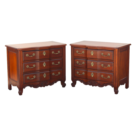Pair of 1970's solid built commodes.  These commodes have dovetail joint and brass hardware.  Dimensions: 33"Width x 19"Depth x 29"Height. 