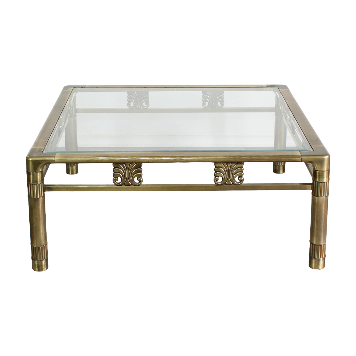 Vintage Martercraft Coffee Table.  This is a solid brass Mastercraft table, with some minor wear, and vintage patina.  Dimensions; 40" Width x 40" Depth x 16.5" Height. 