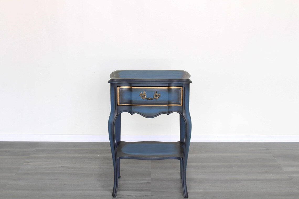 Vintage French Style Blue Nightstands, a Pair