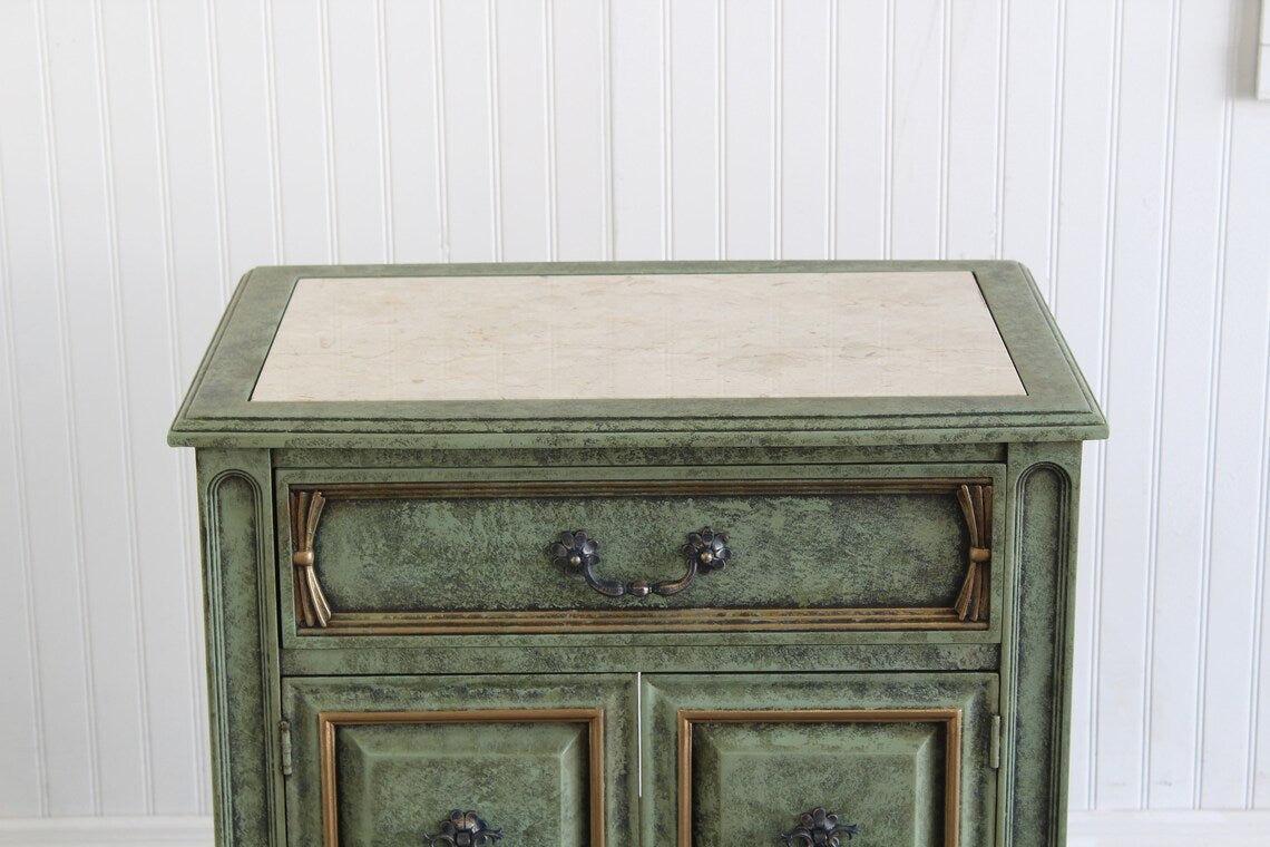 Late 20th Century Green Nightstands with Marble Tops, a Pair