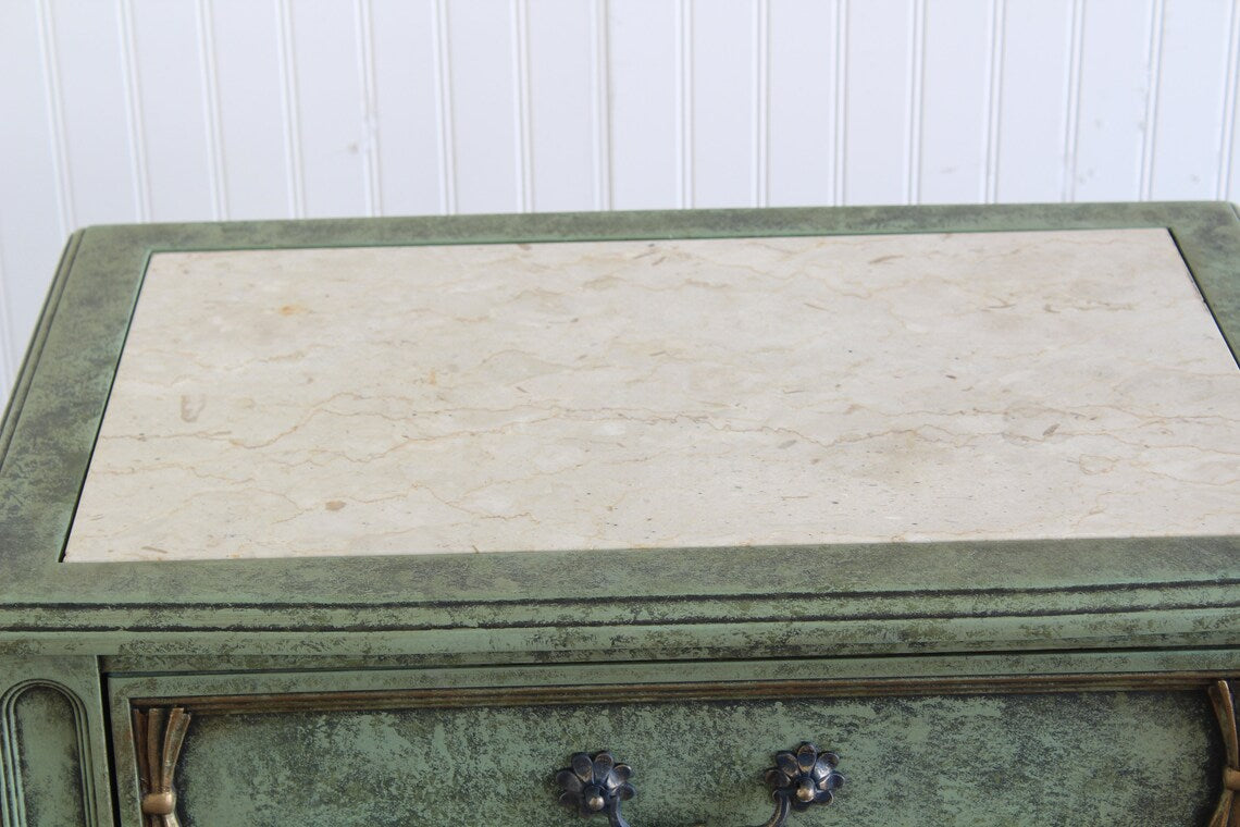 Late 20th Century Green Nightstands with Marble Tops, a Pair