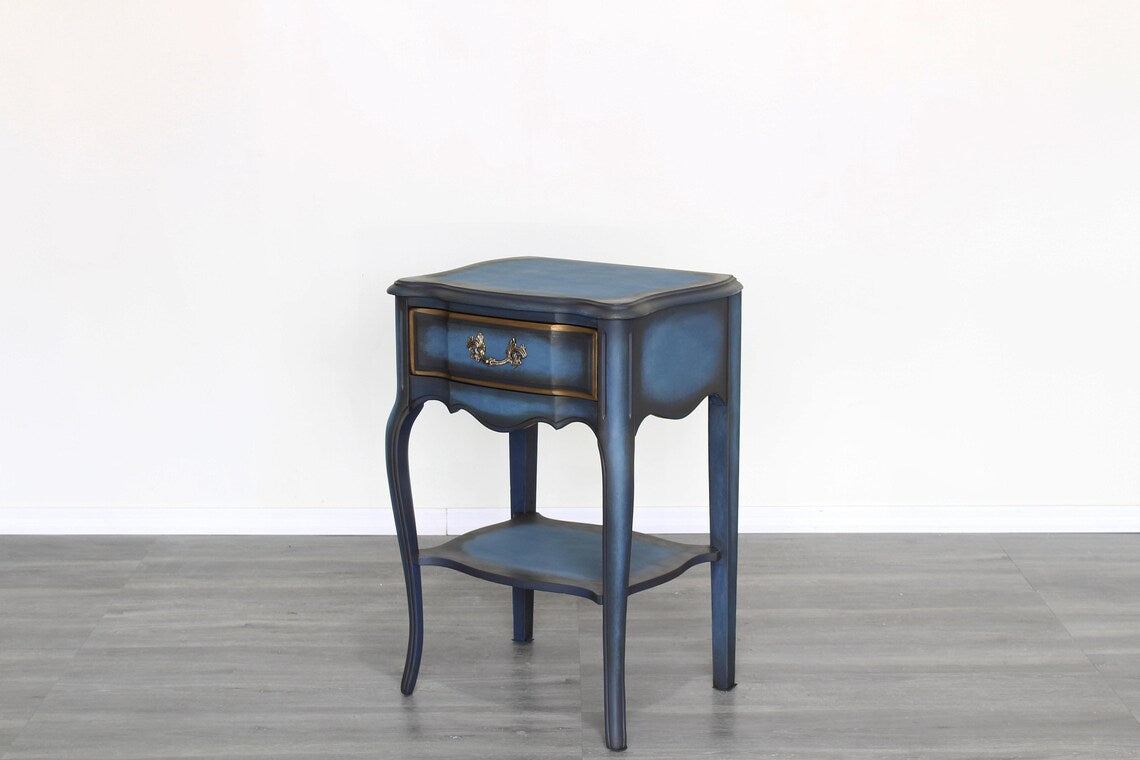 Vintage French Style Blue Nightstands, a Pair