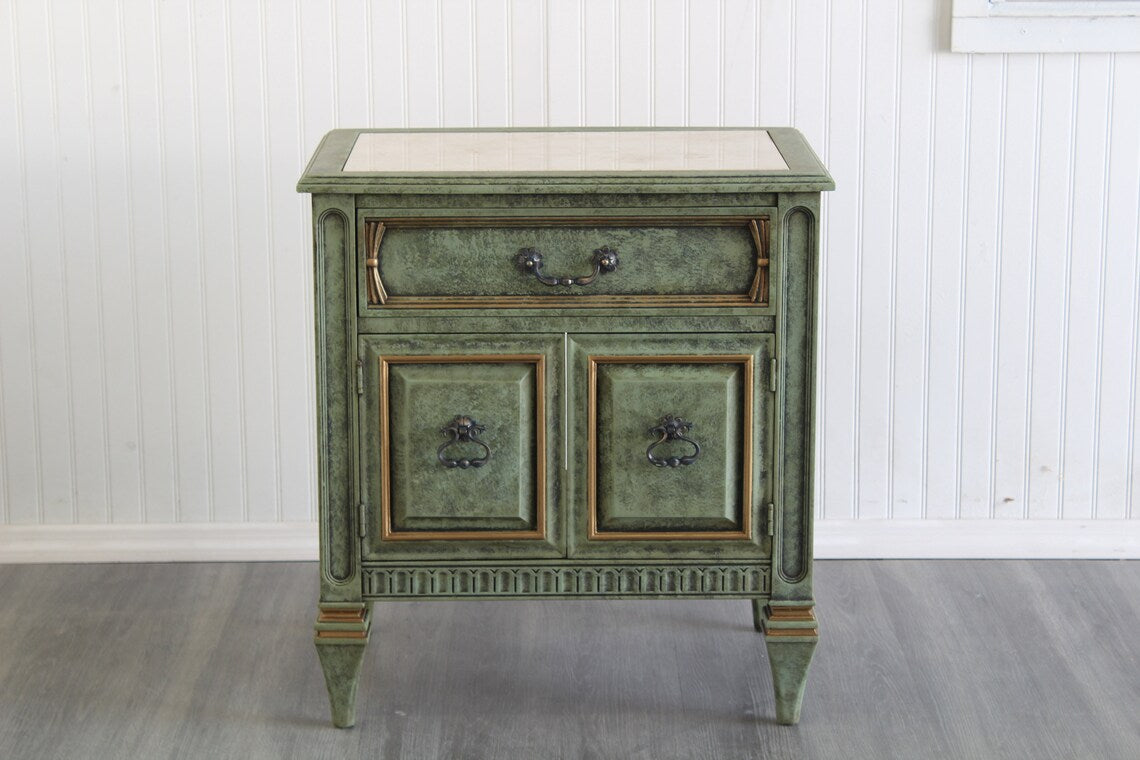 Late 20th Century Green Nightstands with Marble Tops, a Pair