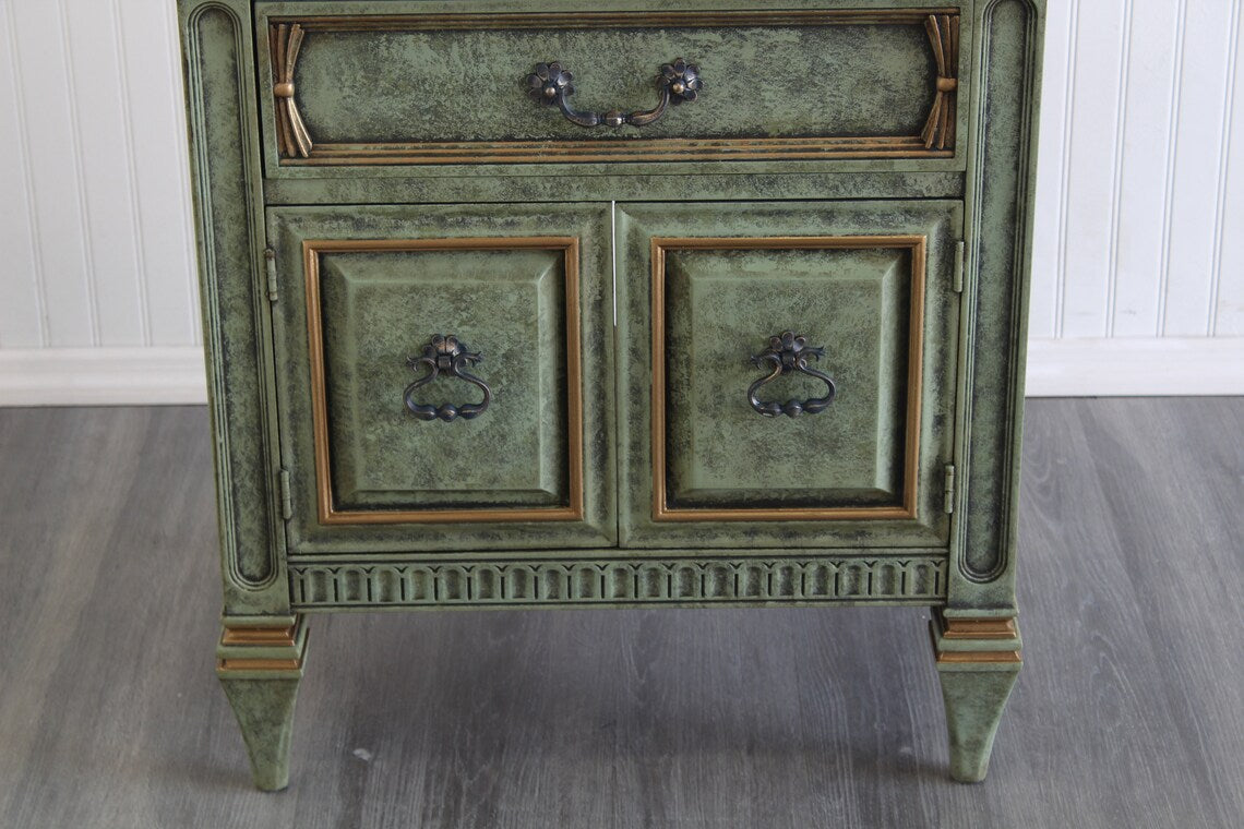 Late 20th Century Green Nightstands with Marble Tops, a Pair