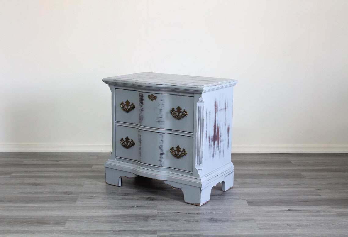 Late 20th Century Gray Distressed Nightstand Pair