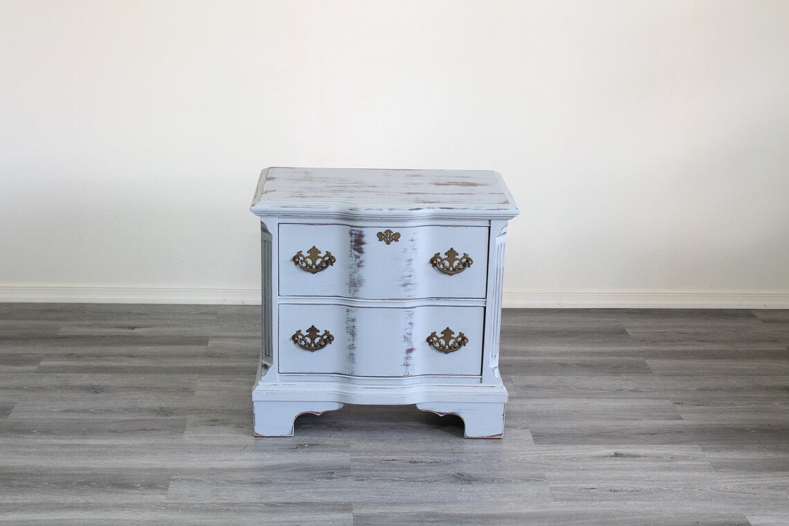 Late 20th Century Gray Distressed Nightstand Pair