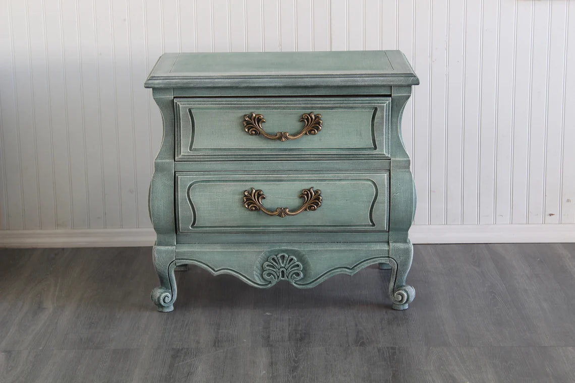 Pair of Vintage Bombay Style Green Nightstands