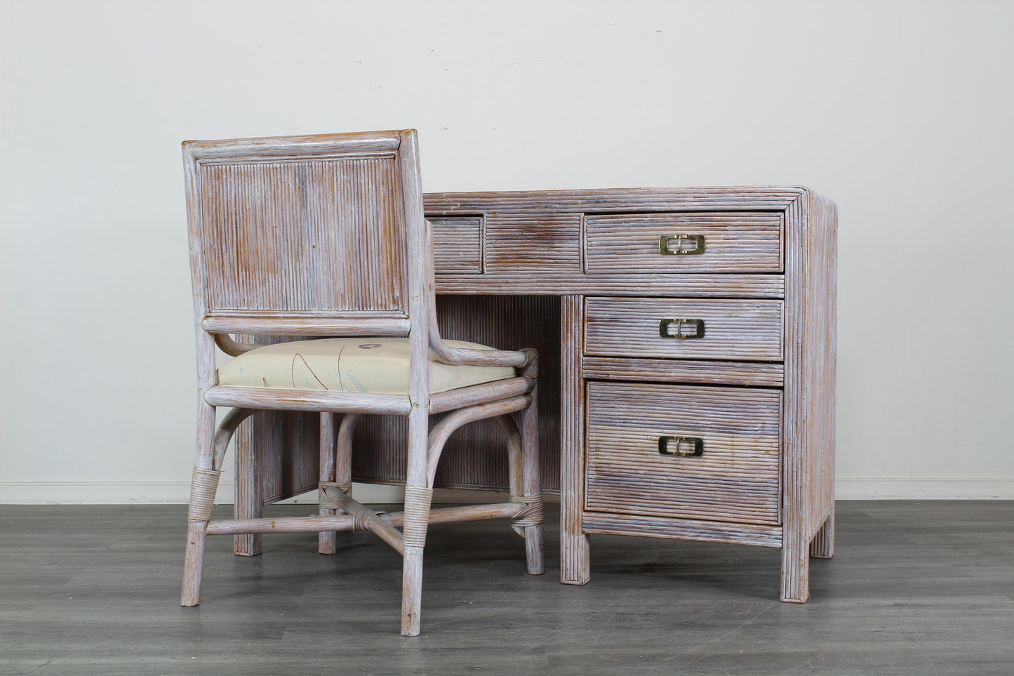 Vintage Pencil Reed Desk of Four Drawers