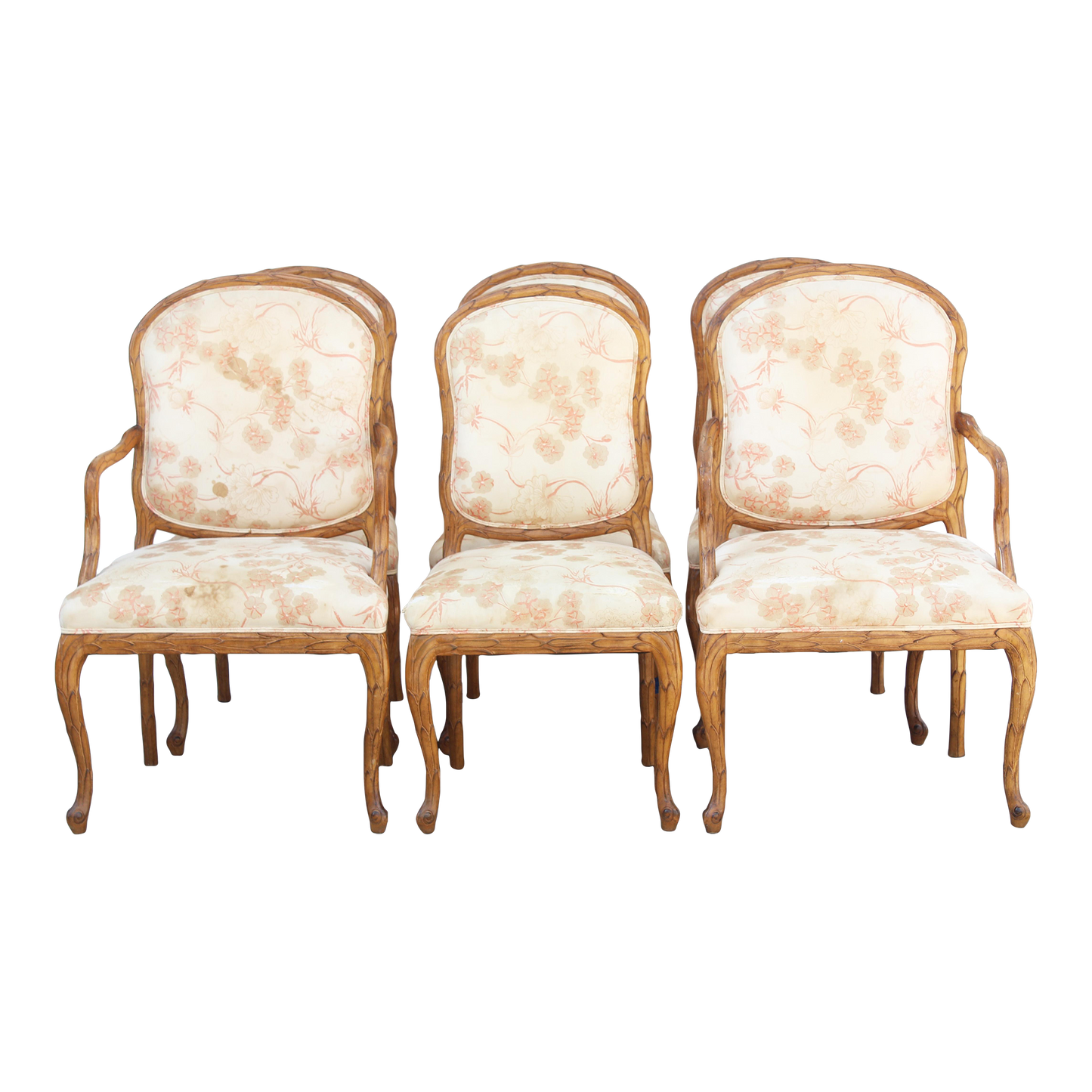 Late 20's Century Set of 6 Dining Chairs With Feather Motif