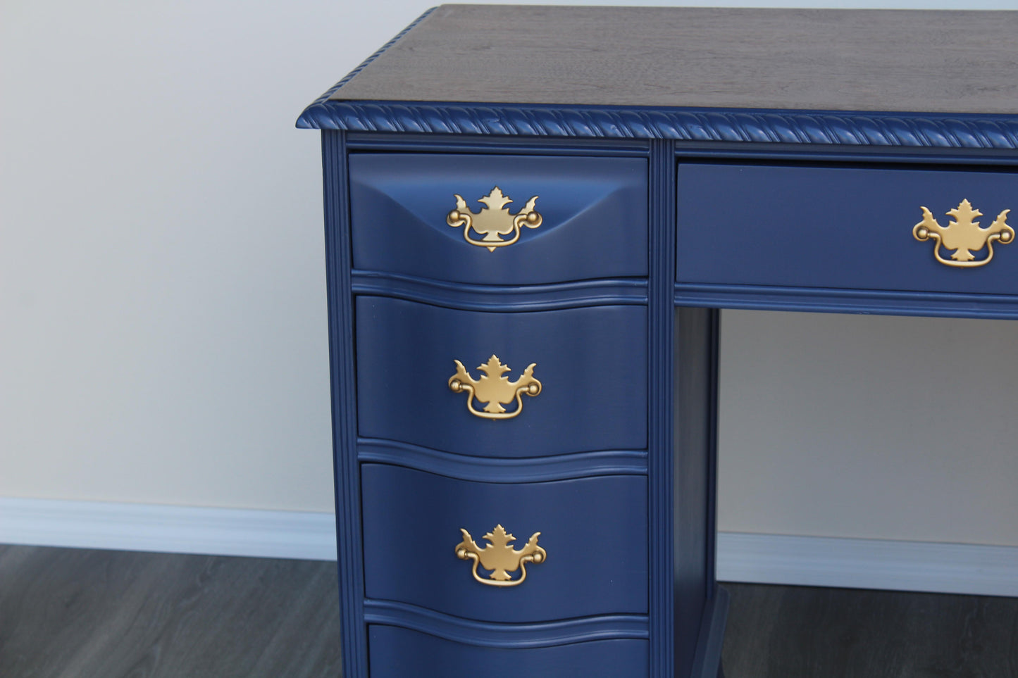 Late 20th Century Double Pedestal Blue Desk