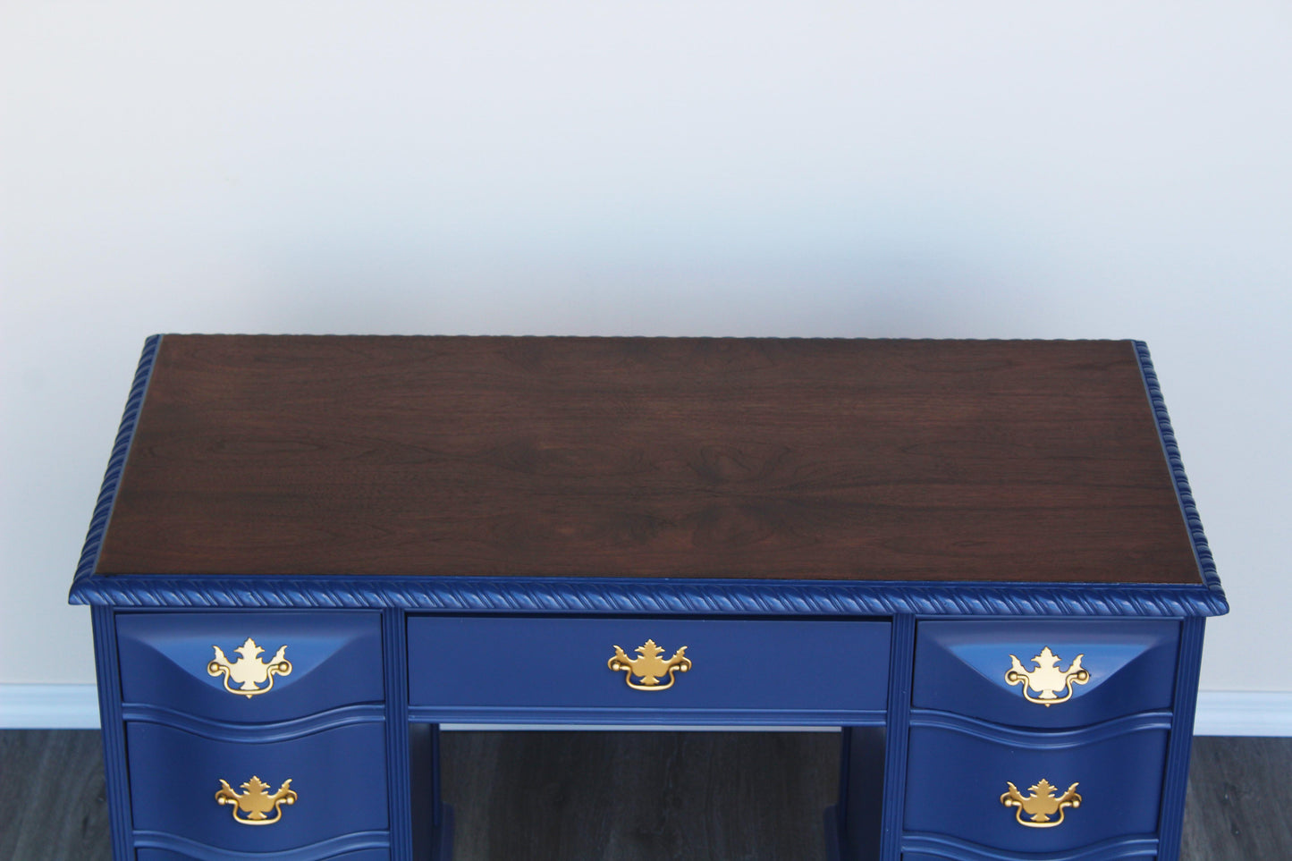 Late 20th Century Double Pedestal Blue Desk