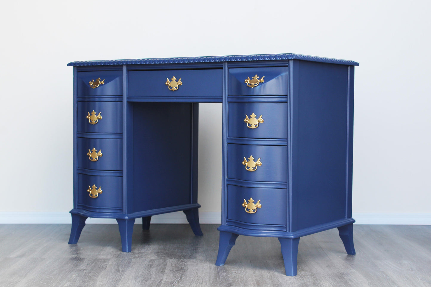 Late 20th Century Double Pedestal Blue Desk