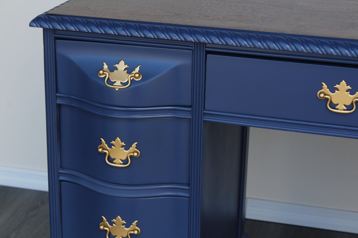 Late 20th Century Double Pedestal Blue Desk