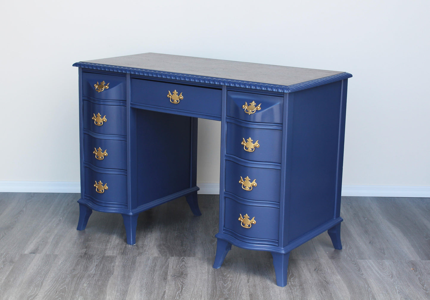 Late 20th Century Double Pedestal Blue Desk