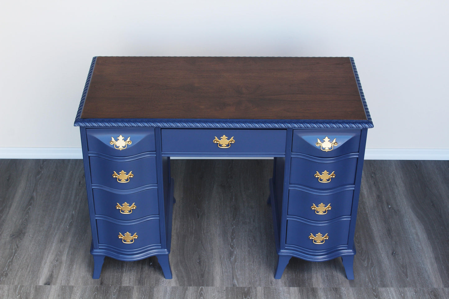 Late 20th Century Double Pedestal Blue Desk