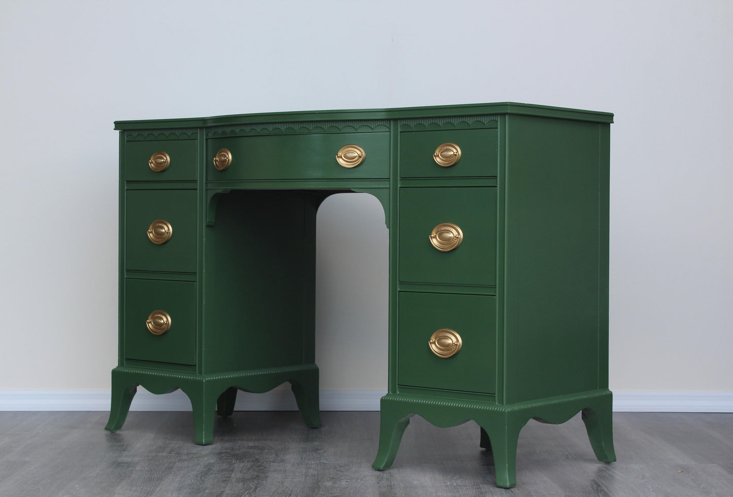 Late 20th Century Double Pedestal Seven Drawers Green Desk