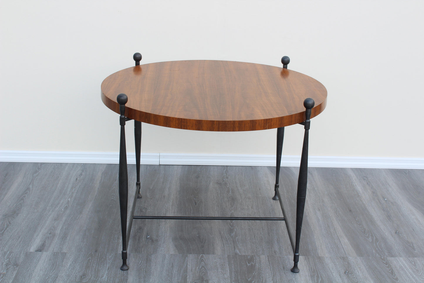 Late 20th Century Frederick Duckloe Wood Top Wrought Iron Side Table