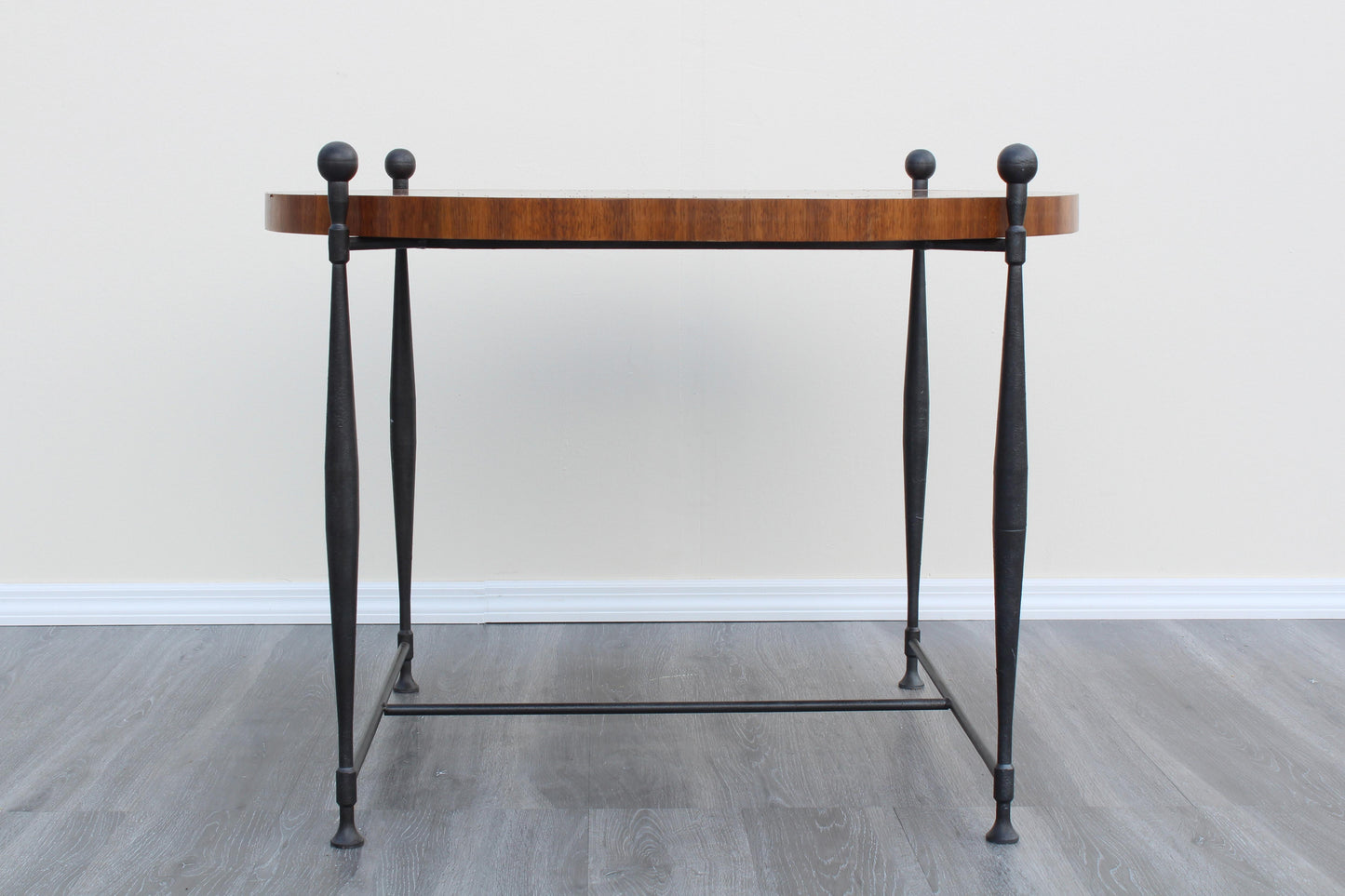 Late 20th Century Frederick Duckloe Wood Top Wrought Iron Side Table