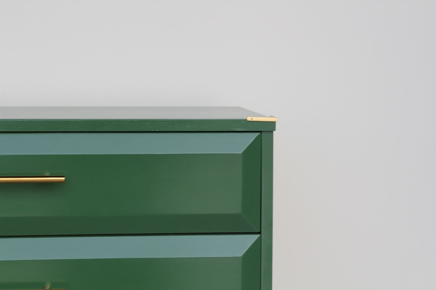 Late 20th Century Mid Century Walnut Green Highboy Chest of Five Drawers