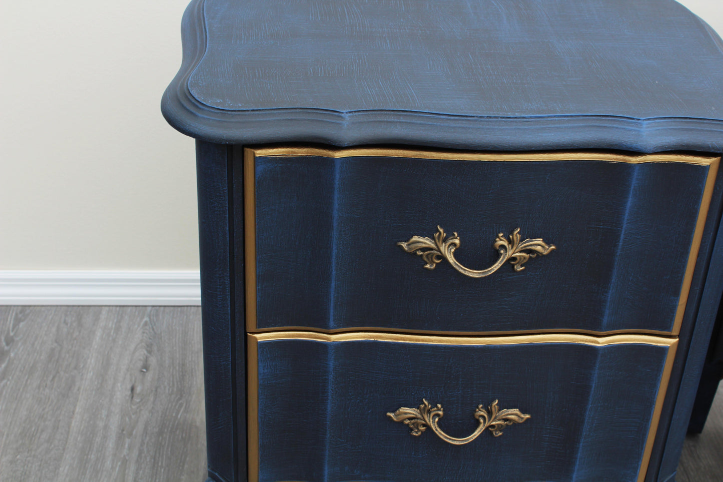 Late 20th Century Pair of French Provincial Blue and Gold Nightstands