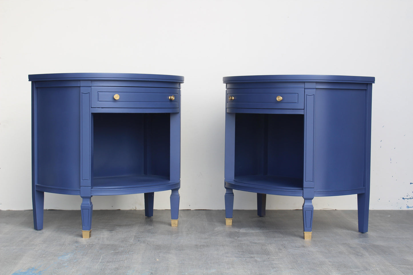 Late 20th Century Pair of Mid Century Demilune Blue Nightstands