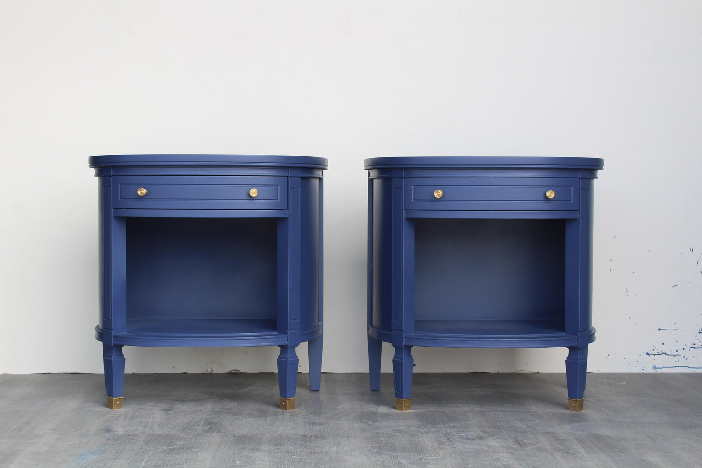 Late 20th Century Pair of Mid Century Demilune Blue Nightstands