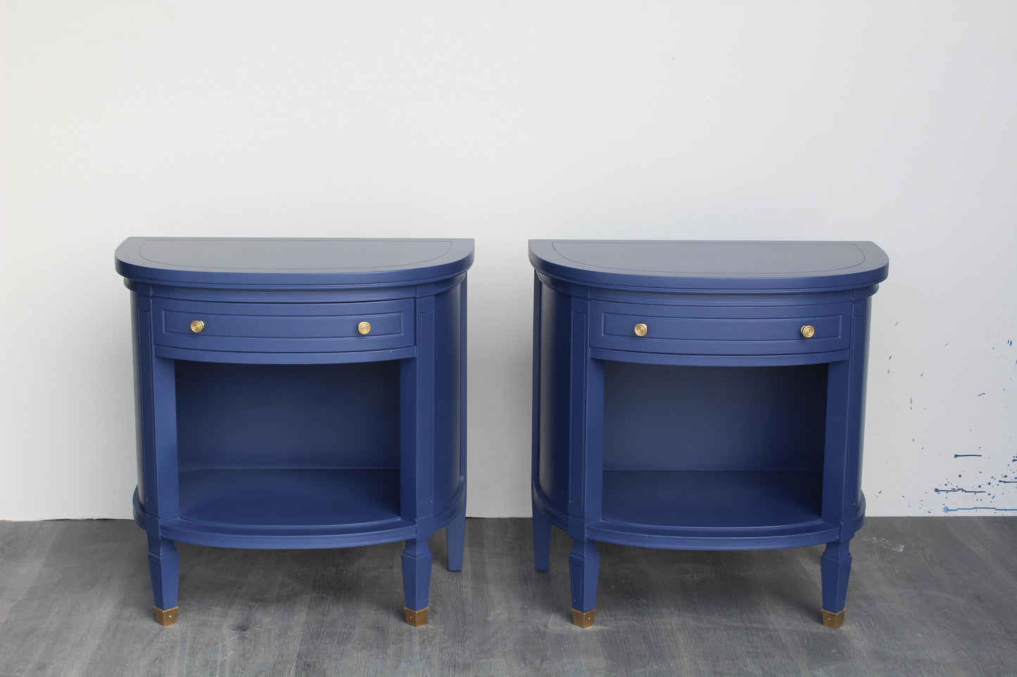 Late 20th Century Pair of Mid Century Demilune Blue Nightstands