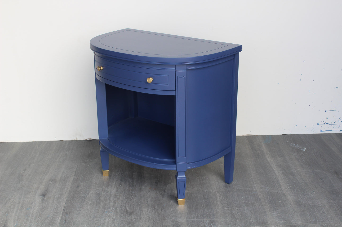 Late 20th Century Pair of Mid Century Demilune Blue Nightstands