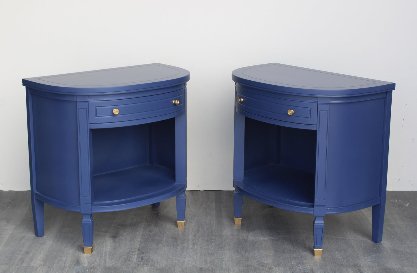 Late 20th Century Pair of Mid Century Demilune Blue Nightstands