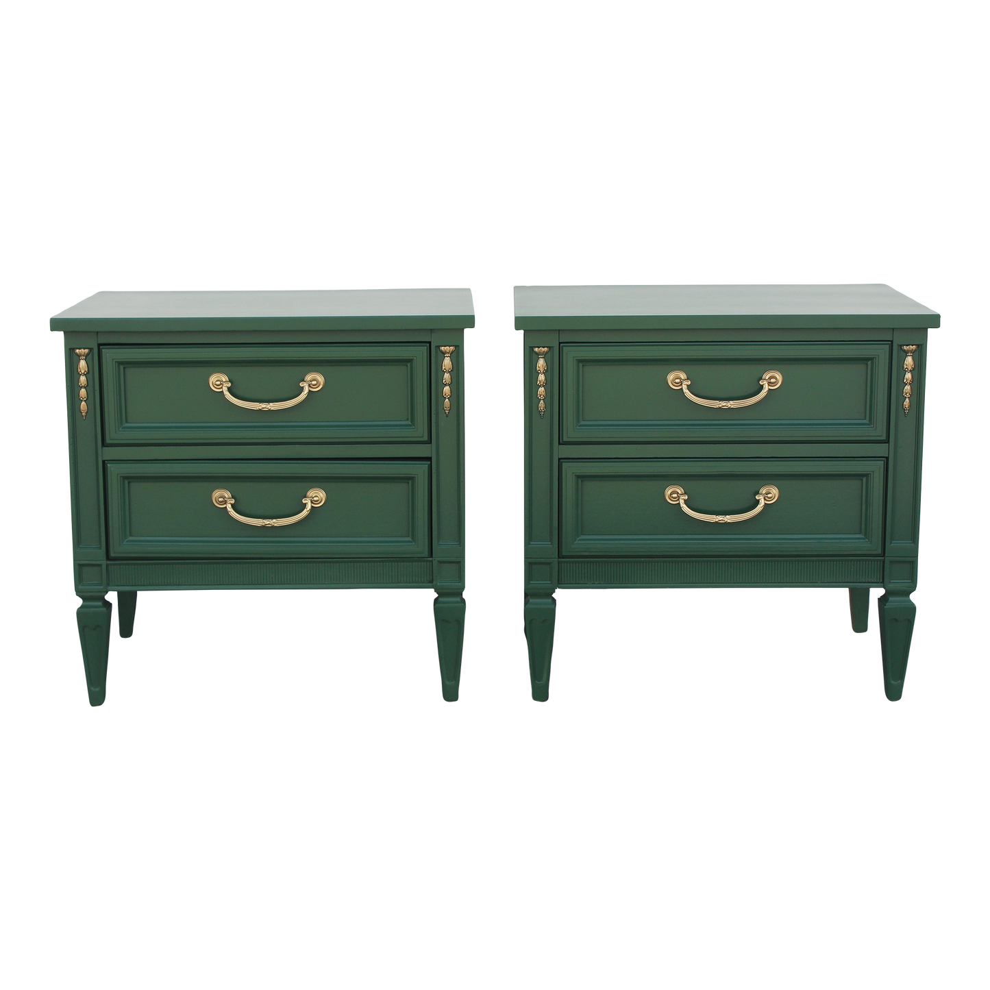 Late 20th Century Pair of Mid-Century Neoclassical Green Nightstands