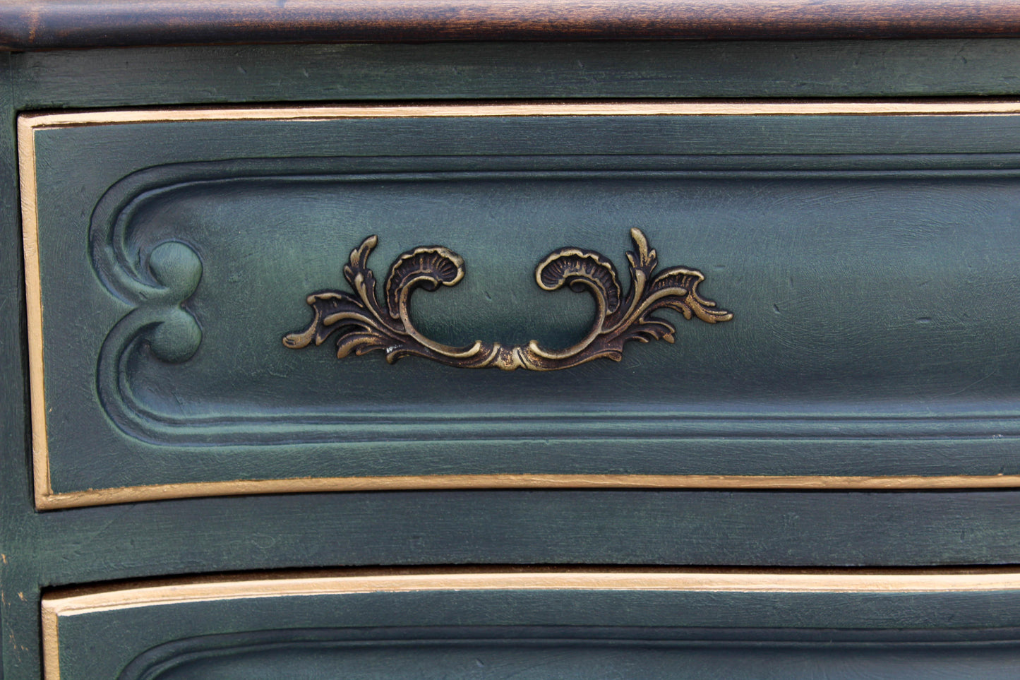 Late 20th Century Pair of Vintage French Provincial Green Nightstands With Walnut Tops