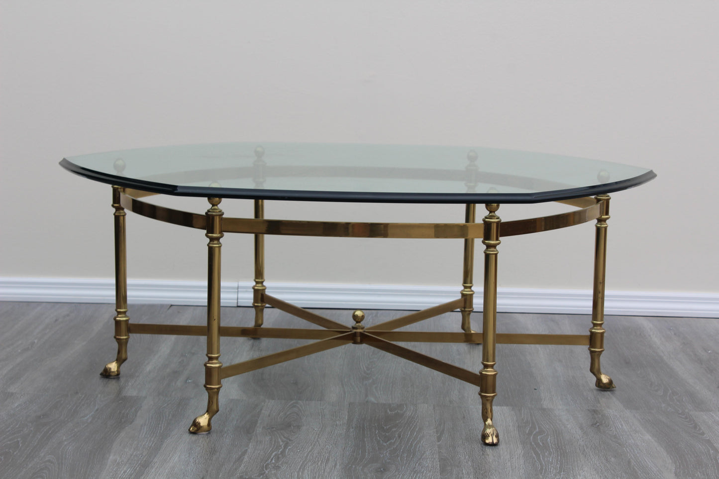 Late 20th Century Vintage Brass La Barge Style Coffee Table With Glass Top