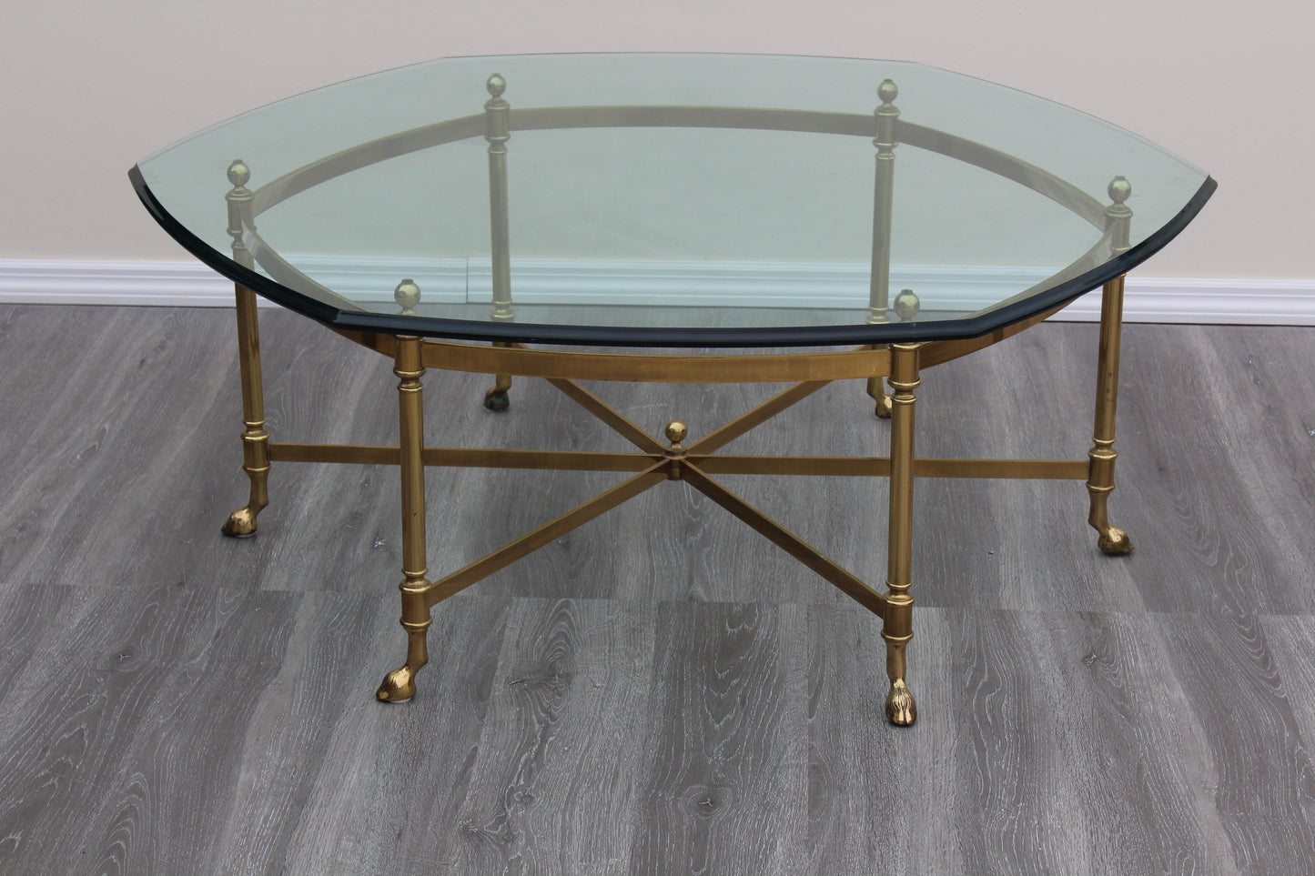 Late 20th Century Vintage Brass La Barge Style Coffee Table With Glass Top