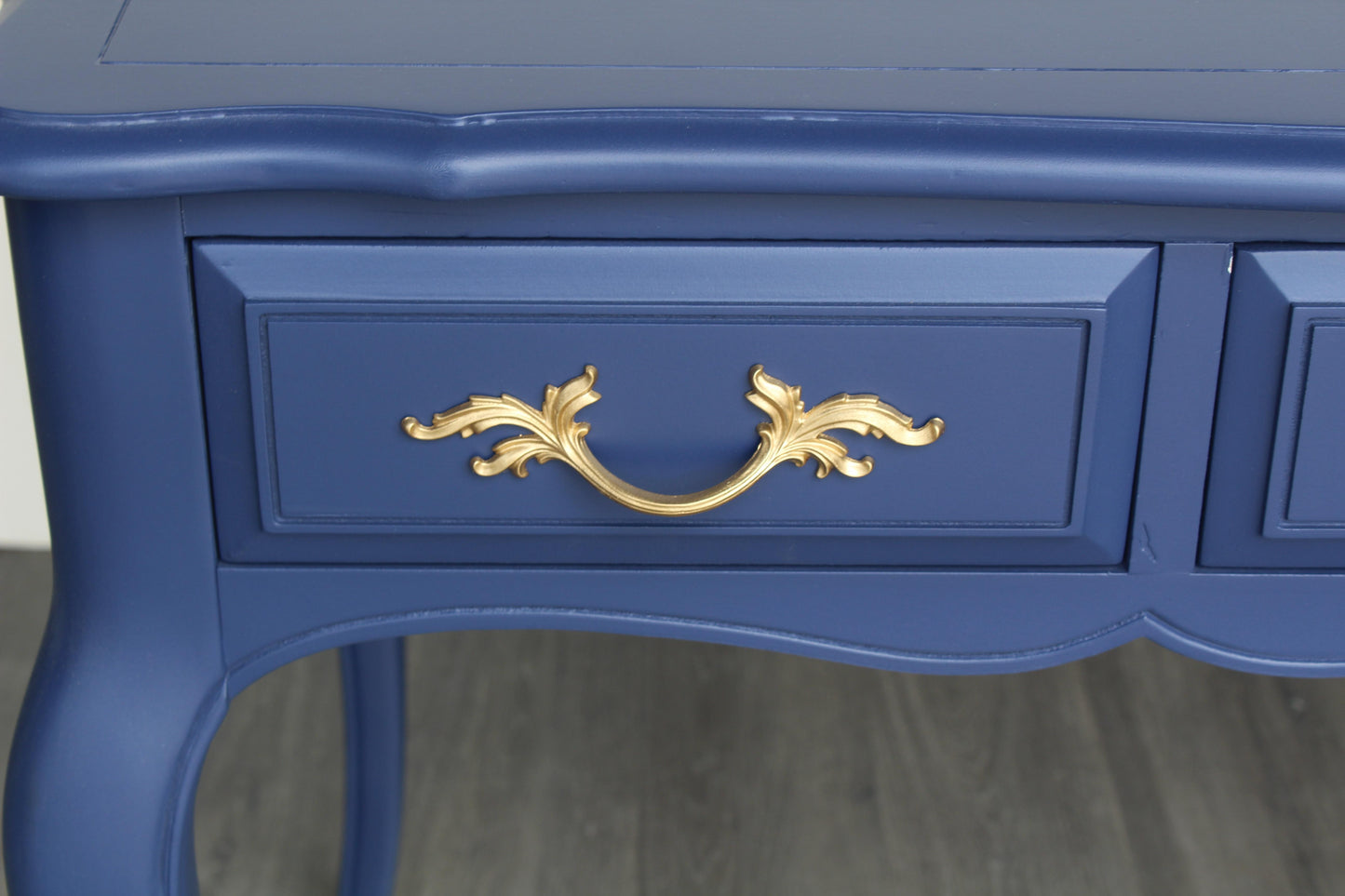 Late 20th Century Vintage French Provincial Blue Desk of Three Drawers.