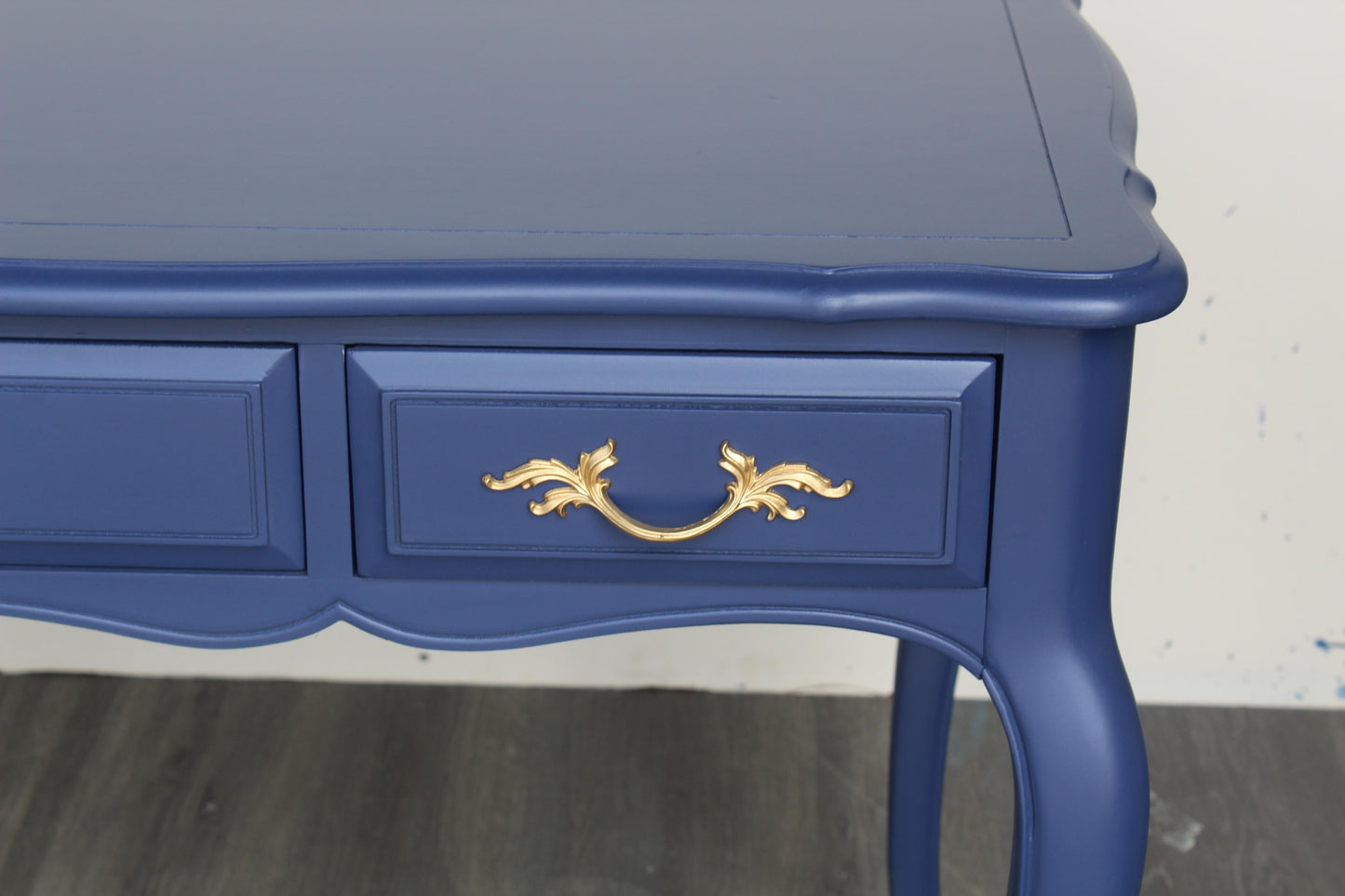 Late 20th Century Vintage French Provincial Blue Desk of Three Drawers.