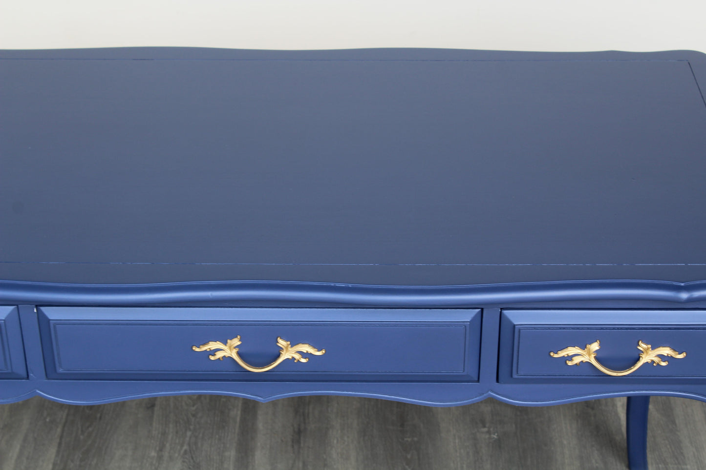 Late 20th Century Vintage French Provincial Blue Desk of Three Drawers.