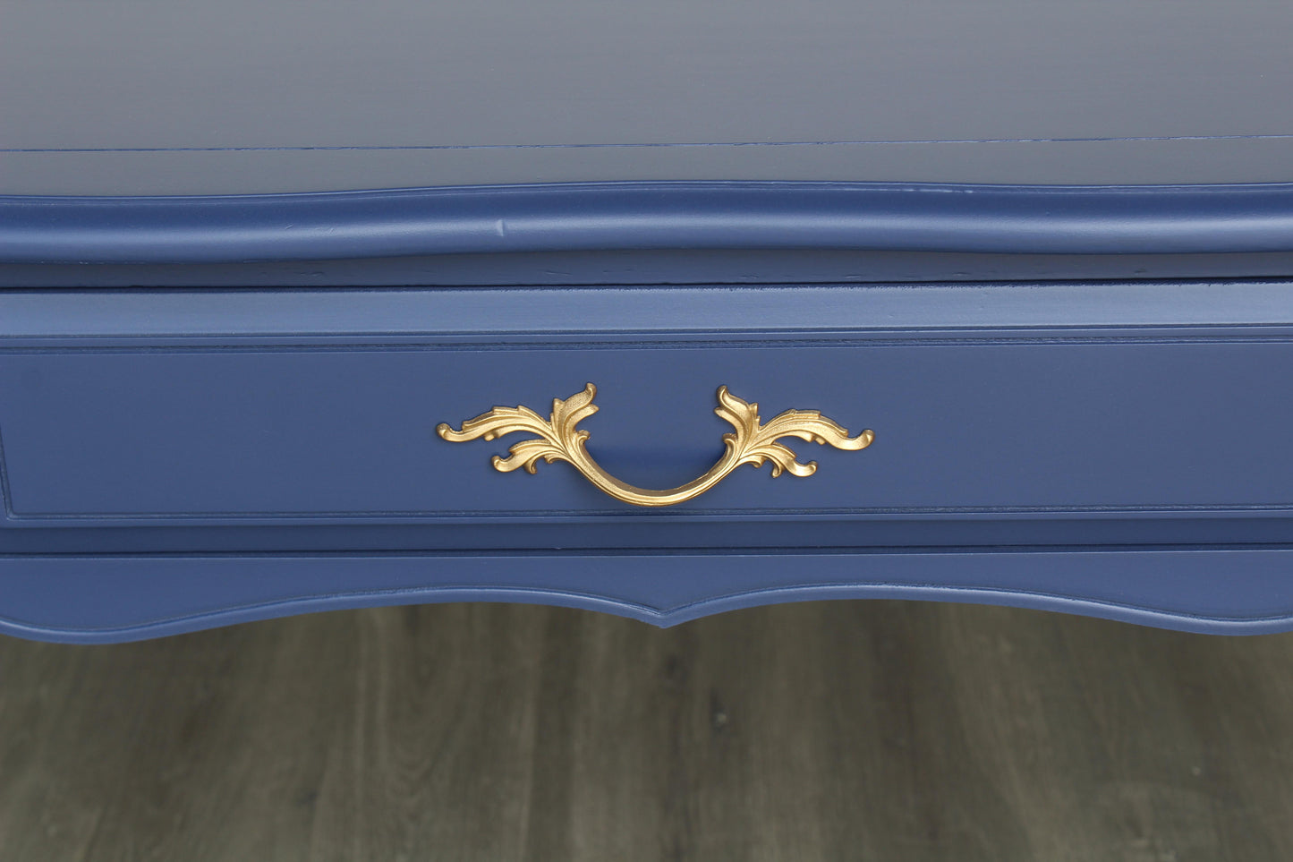 Late 20th Century Vintage French Provincial Blue Desk of Three Drawers.