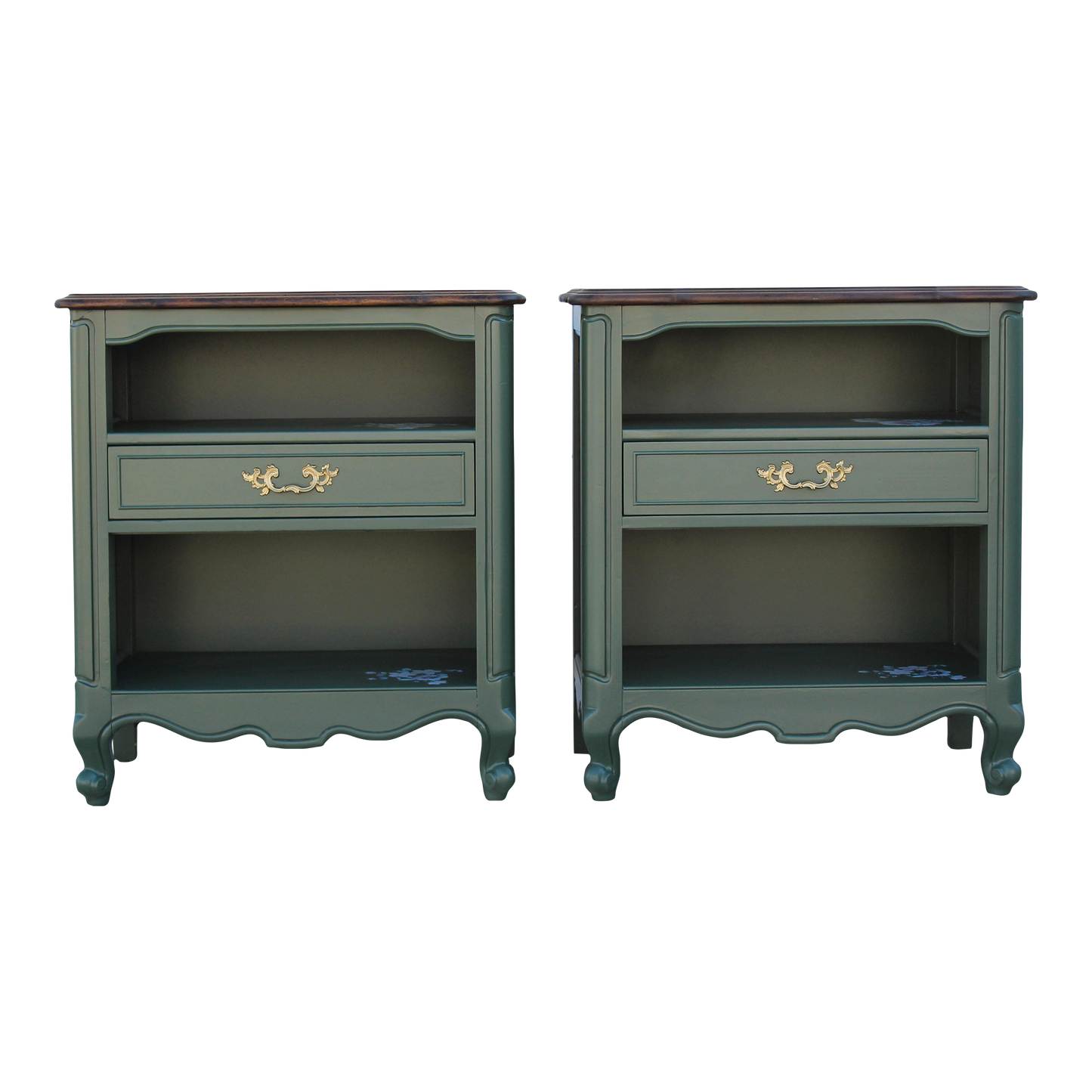 Late 20th Century Vintage Pair of French Provincial Green Nightstands