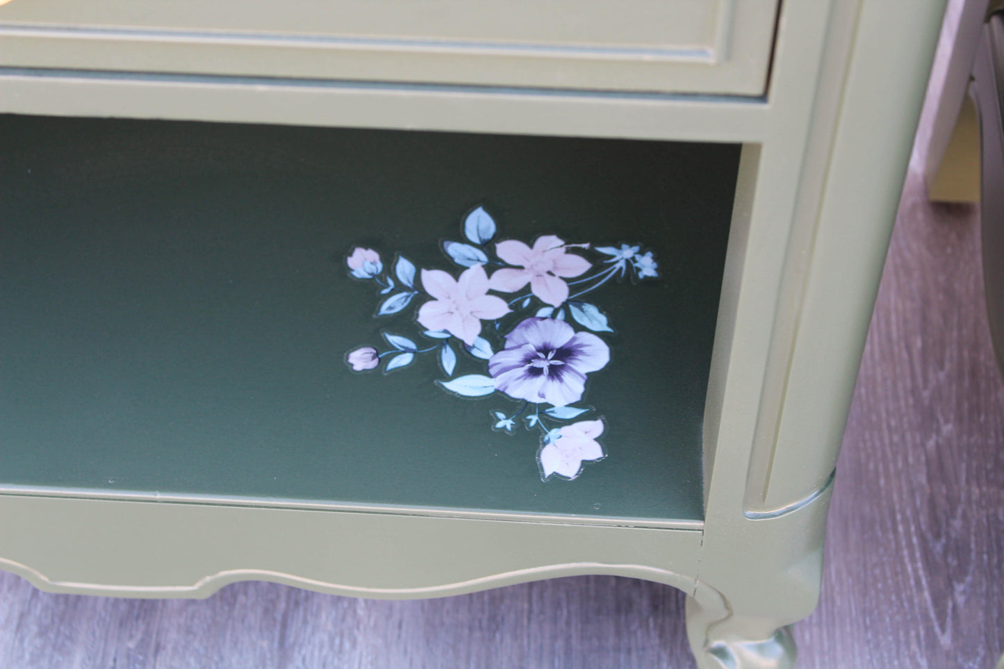 Late 20th Century Vintage Pair of French Provincial Green Nightstands