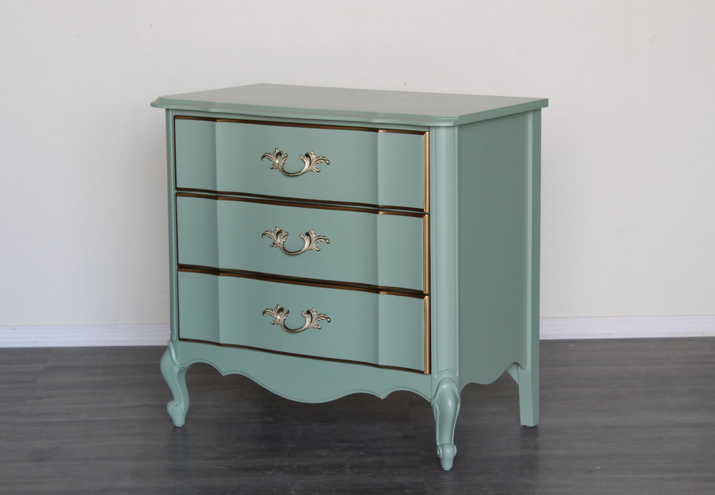 Late 20th Century Vintage Provincial Style Light Green Nightstands, a Pair