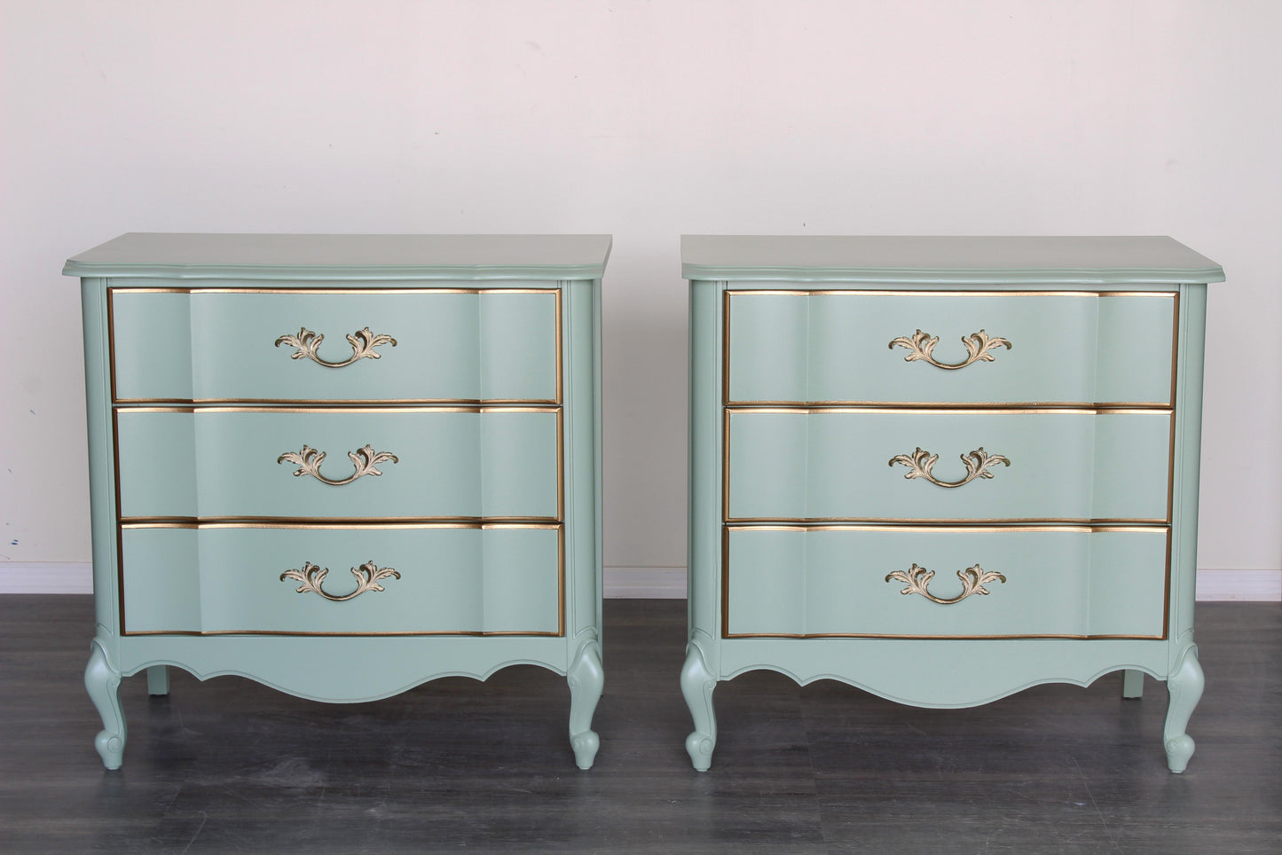 Late 20th Century Vintage Provincial Style Light Green Nightstands, a Pair