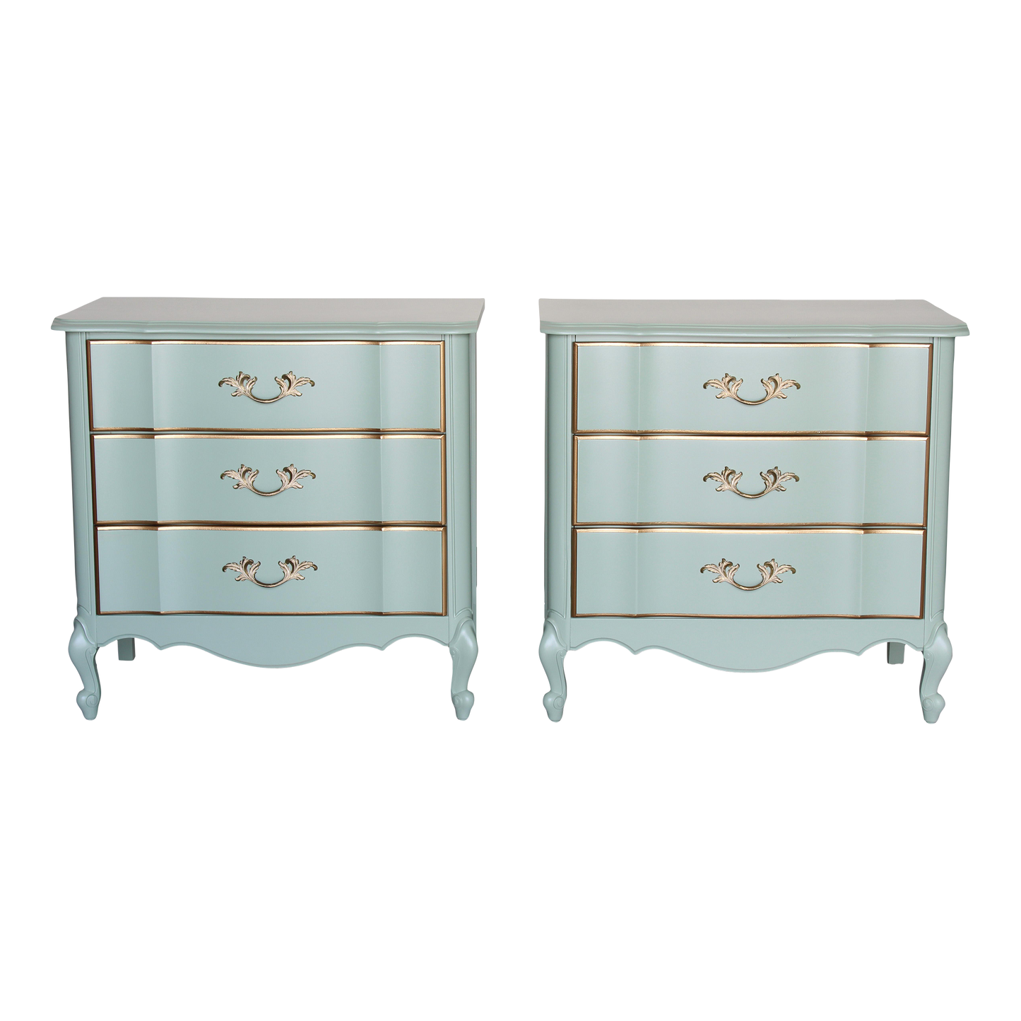 Late 20th Century Vintage Provincial Style Light Green Nightstands, a Pair