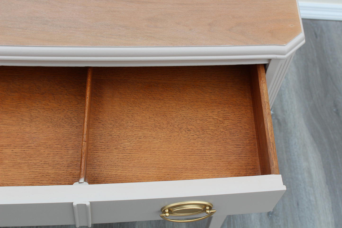 Mid 20th Century English Mahogany Taupe Desk of Three Drawers