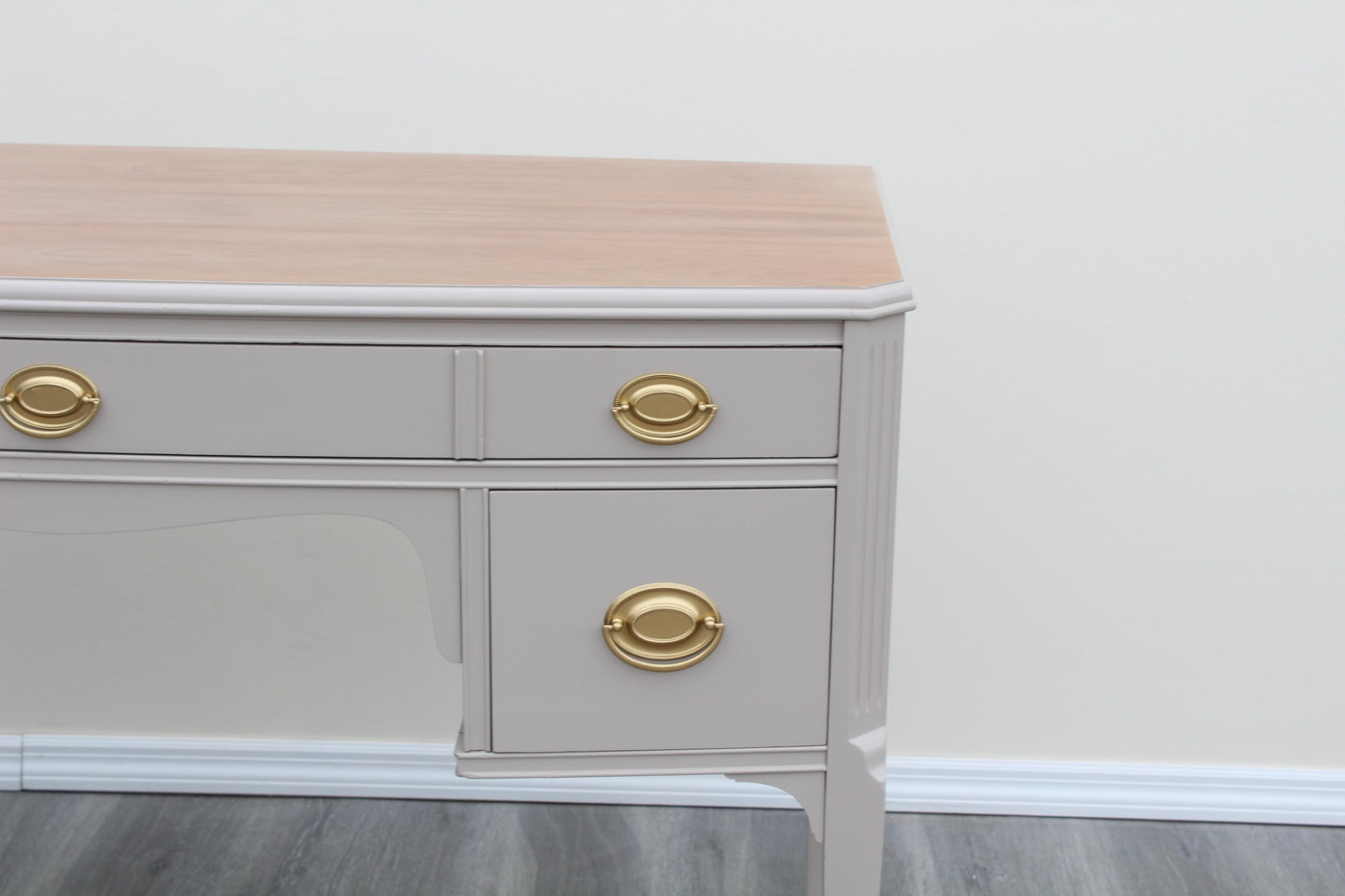 Mid 20th Century English Mahogany Taupe Desk of Three Drawers