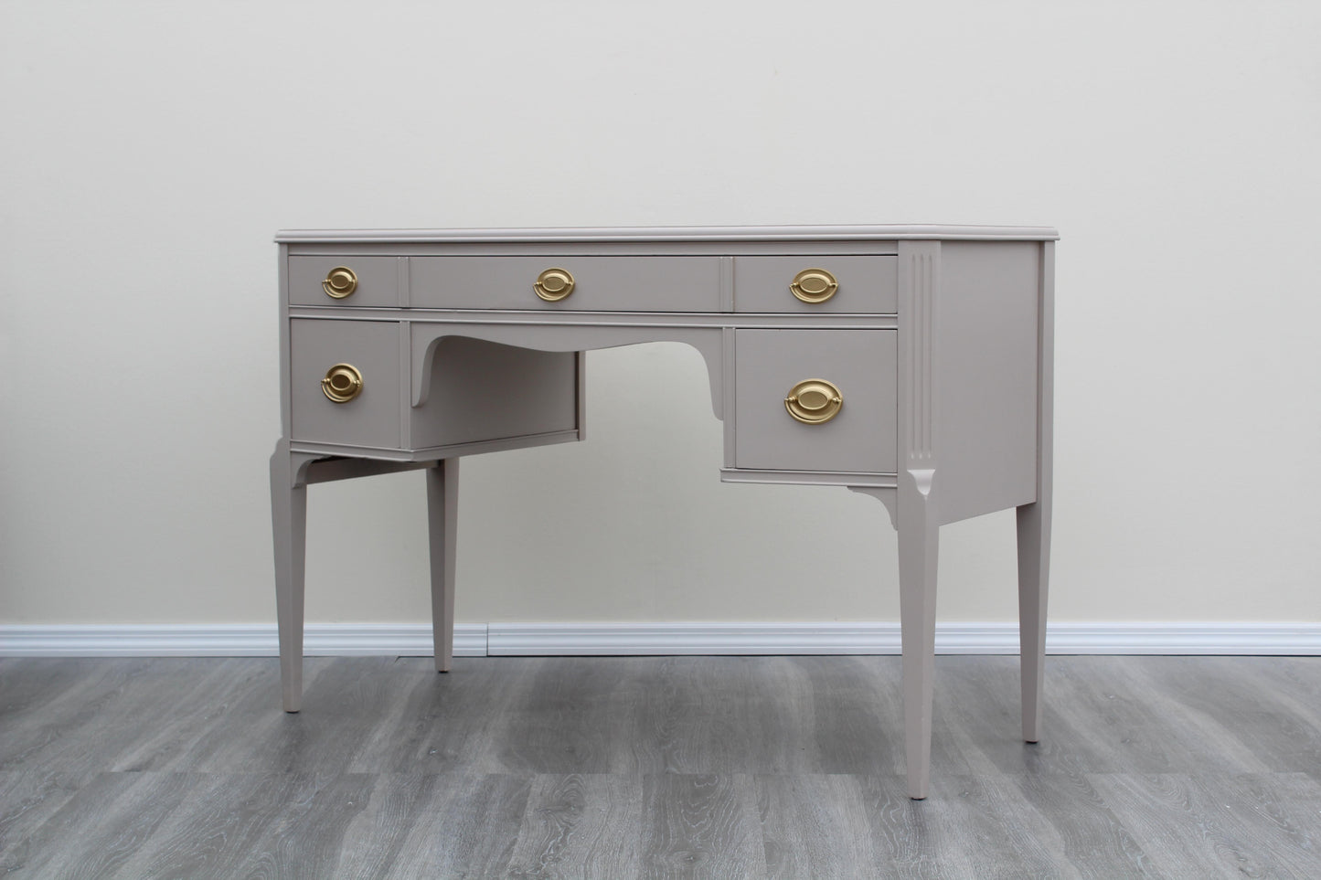 Mid 20th Century English Mahogany Taupe Desk of Three Drawers